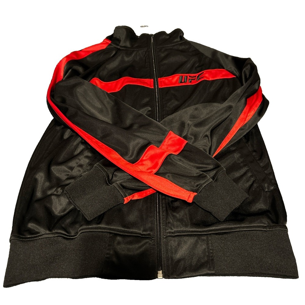 UFC Black and Red Retro Track Jacket Satin Finish Men's Small